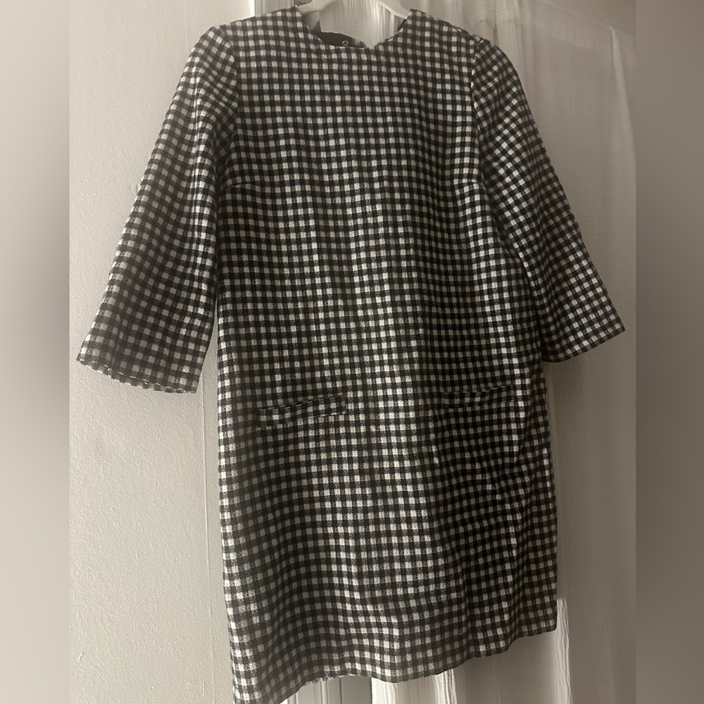 Sezane Black and White Checkered Midi Dress